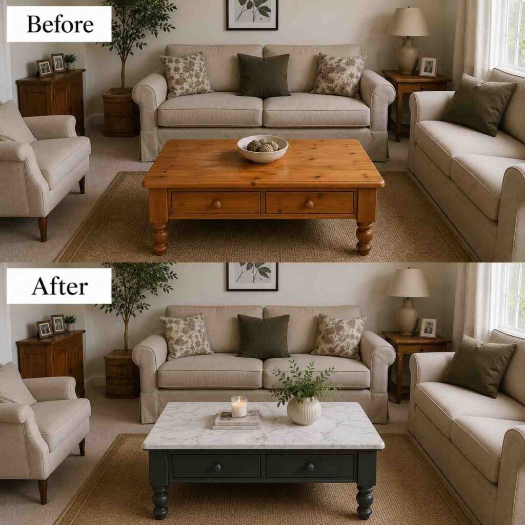 The $55 Coffee Table Upcycle: From Scratched and Dated to Designer Statement