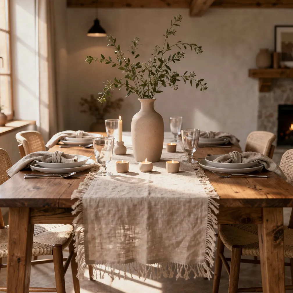 Fringed Linen Table Runner