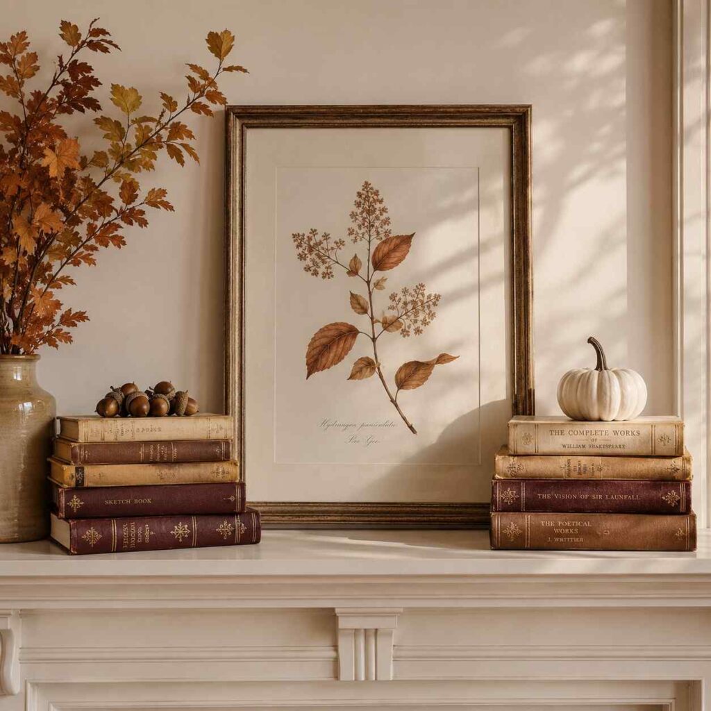 Layered Vintage Books with Acorns
