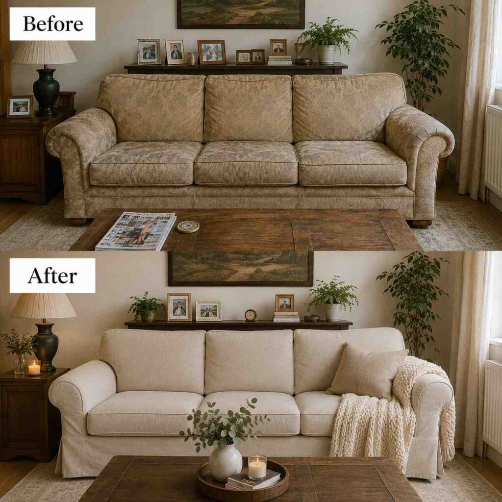 The $60 Sofa Cover Makeover: Transforming a Tired Sofa Without Replacing It