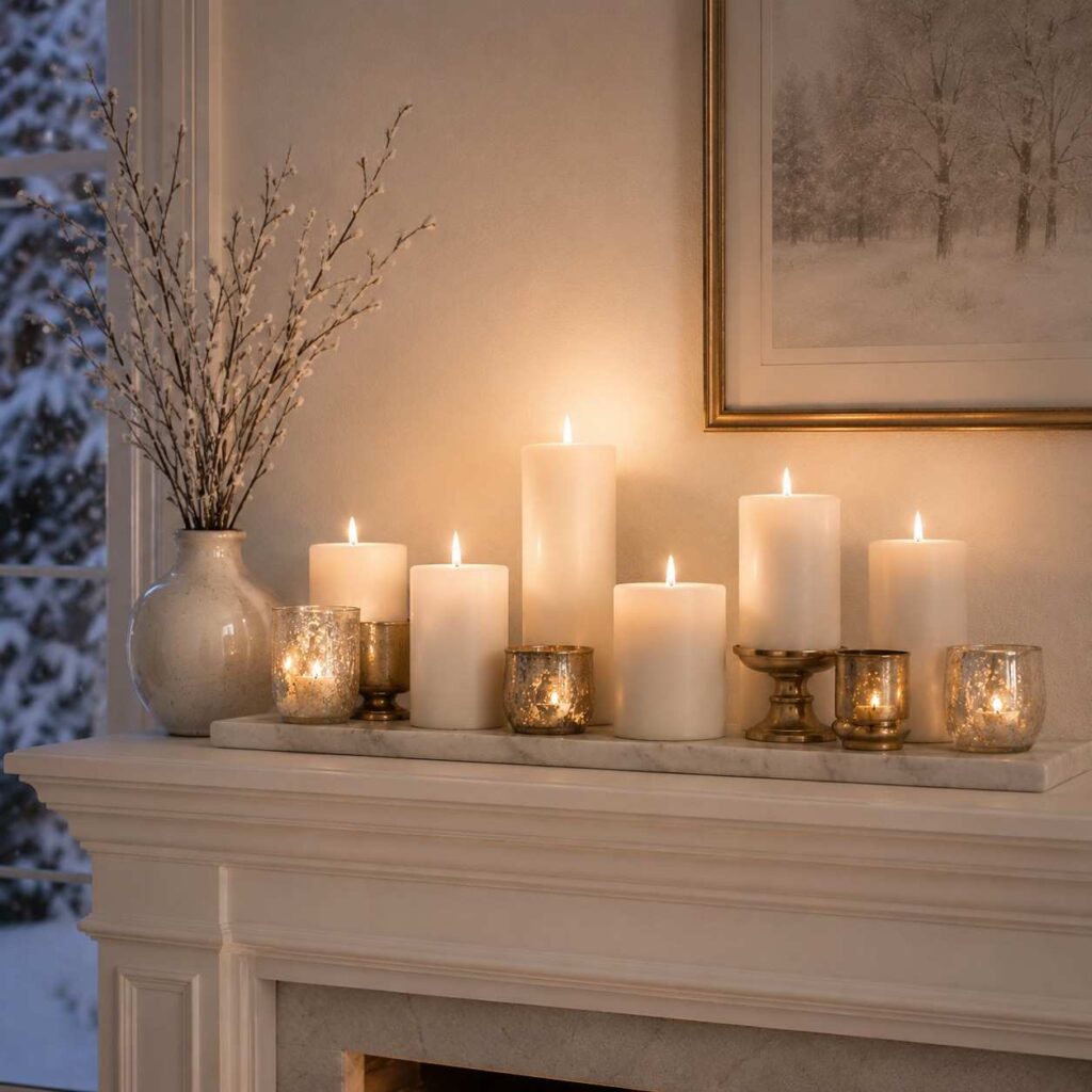 Pillar Candle Cluster in Snowy White