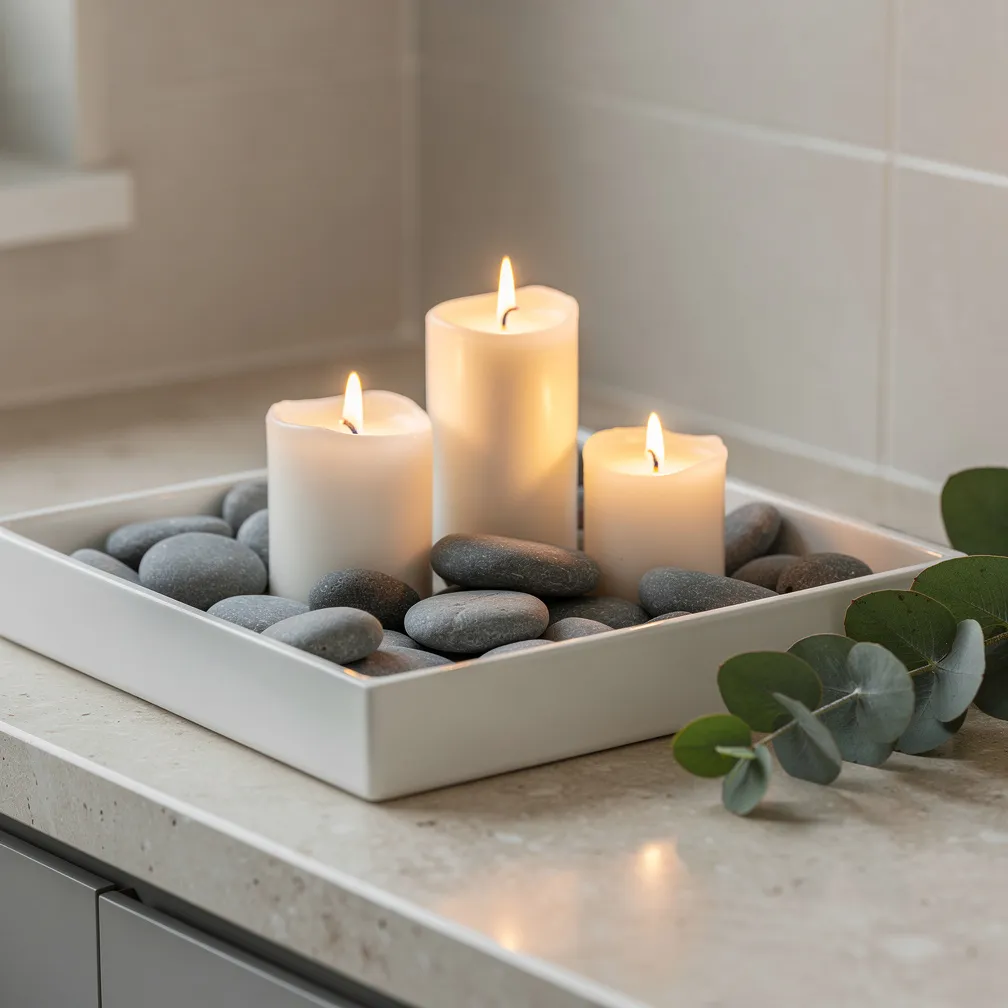 Rock and Pebble Candle Display
