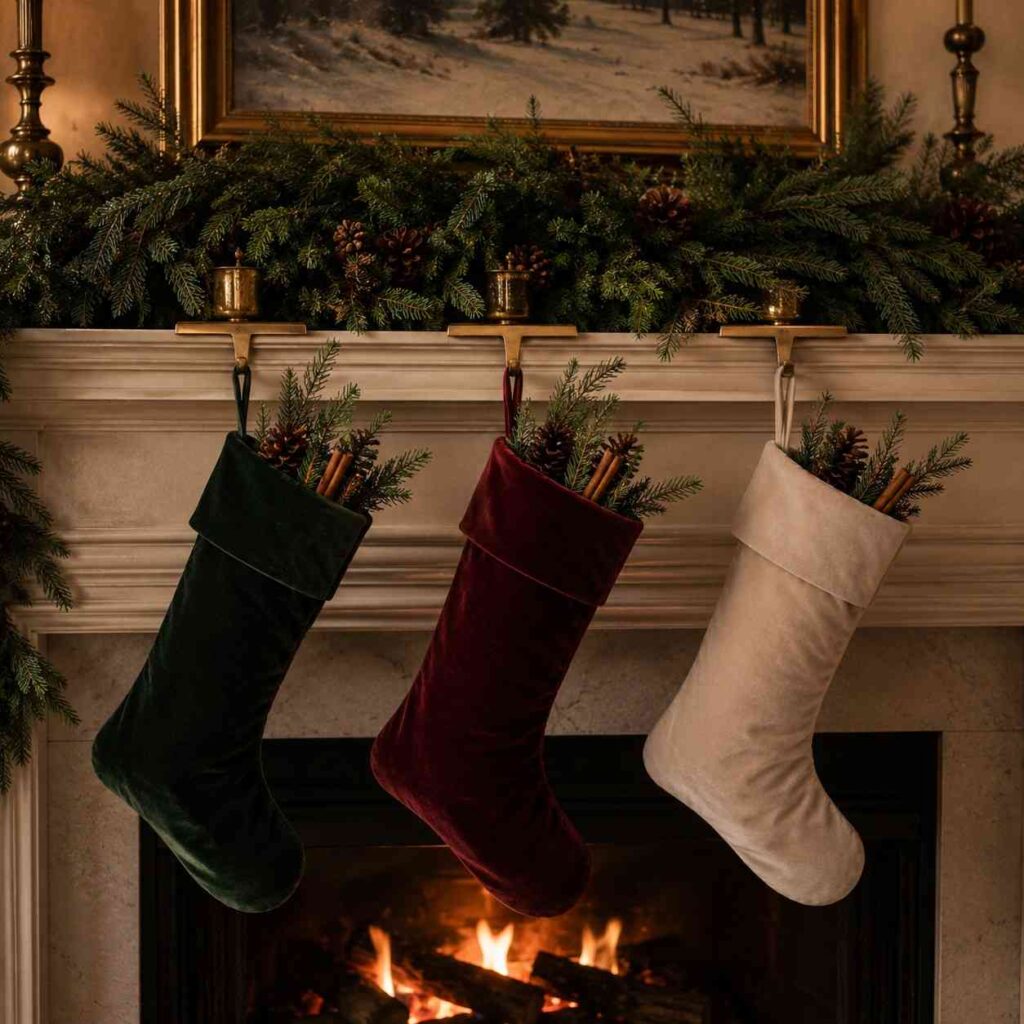 Velvet Stockings on the Mantel Edge