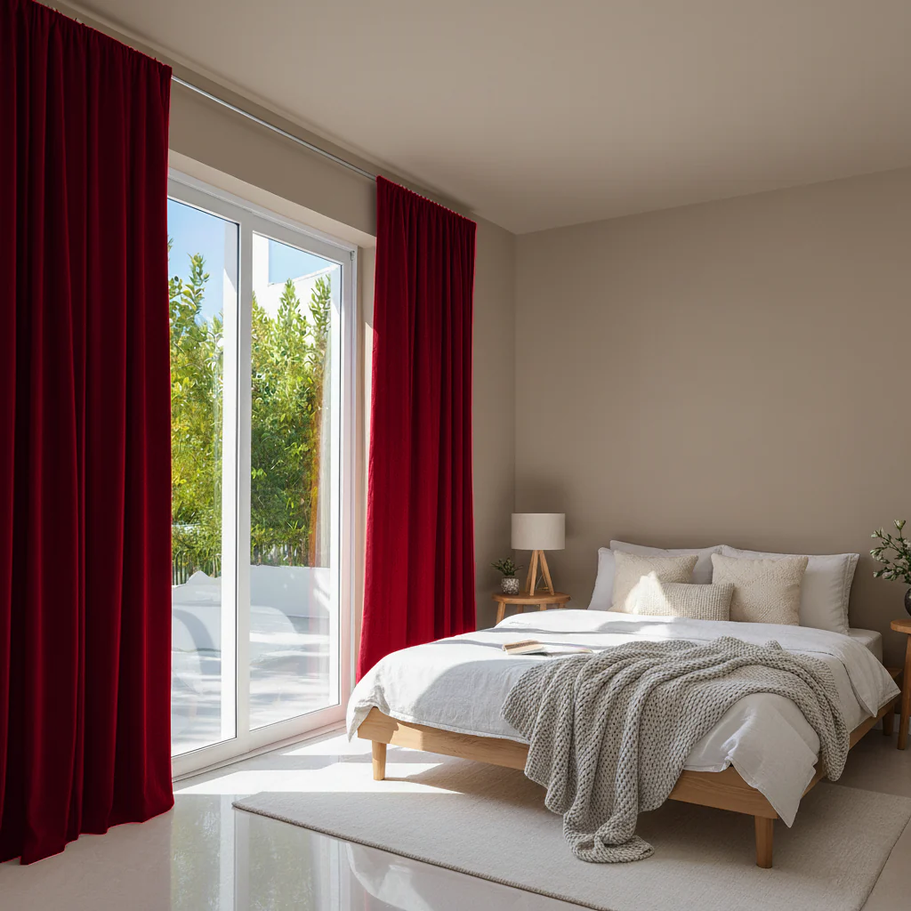 Hang heavy floor-to-ceiling curtains in deep velvet. 