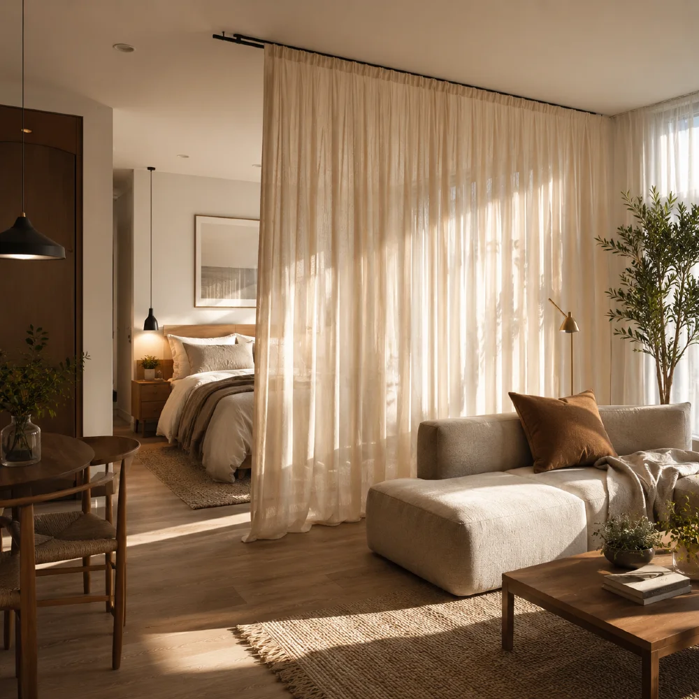 Curtain Divided Bedroom
