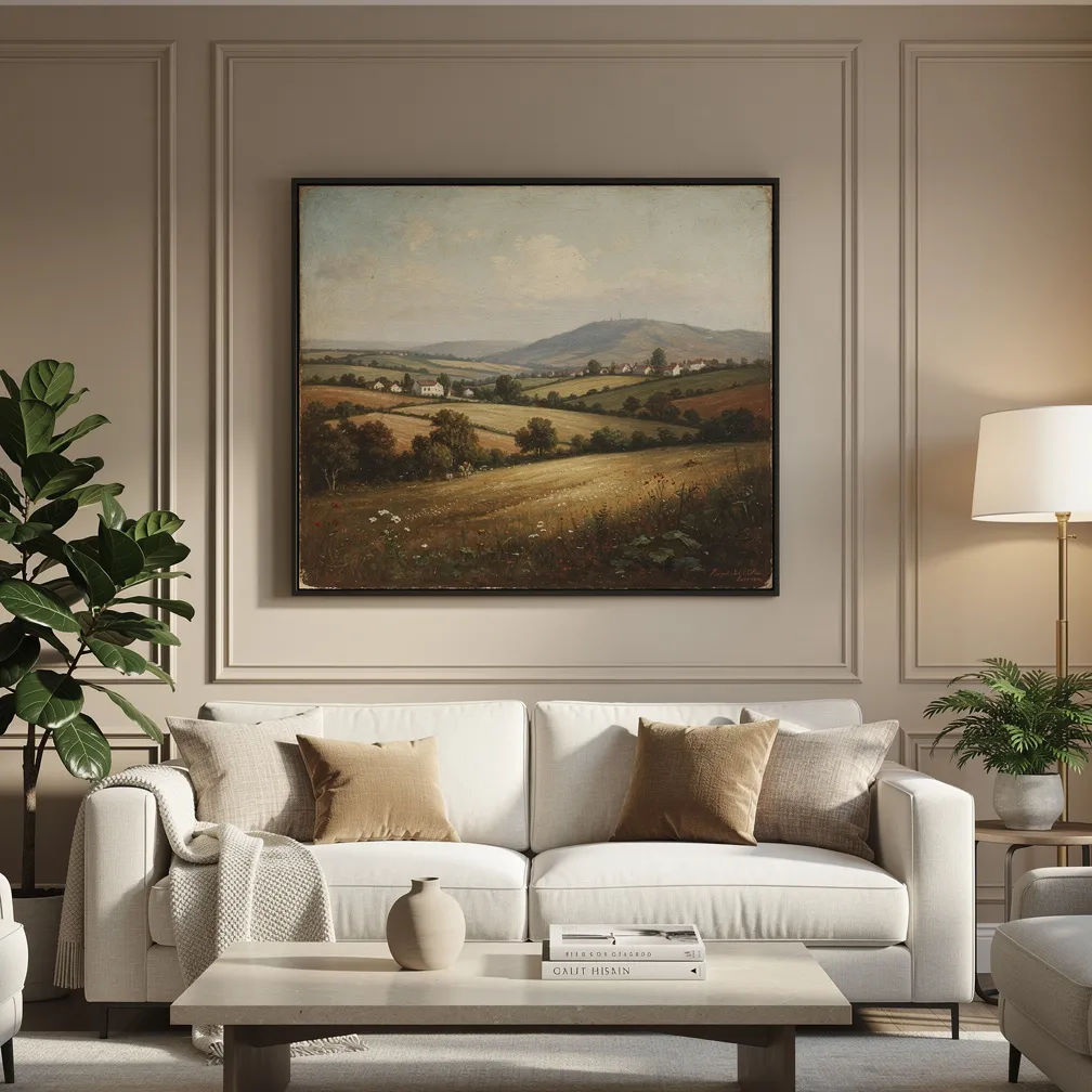 Vintage Landscape Art in Matte Black Frame