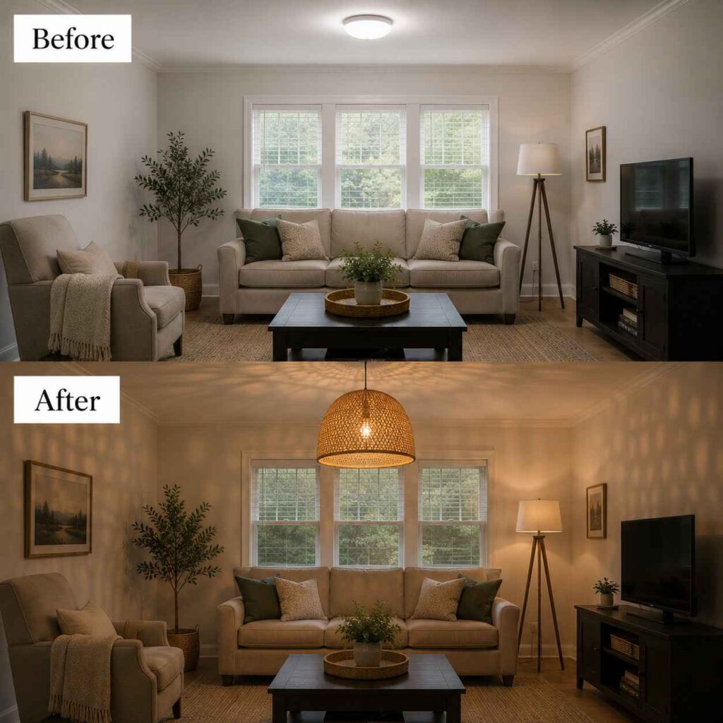 The $45 Lighting Swap: Replacing Ugly Ceiling Lights With Character Pendant Fixtures