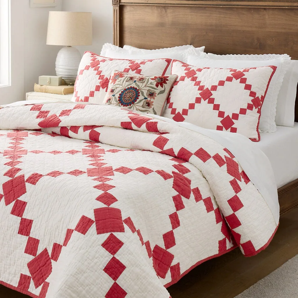 Add a textured bedspread or quilt in a contrasting tone. 