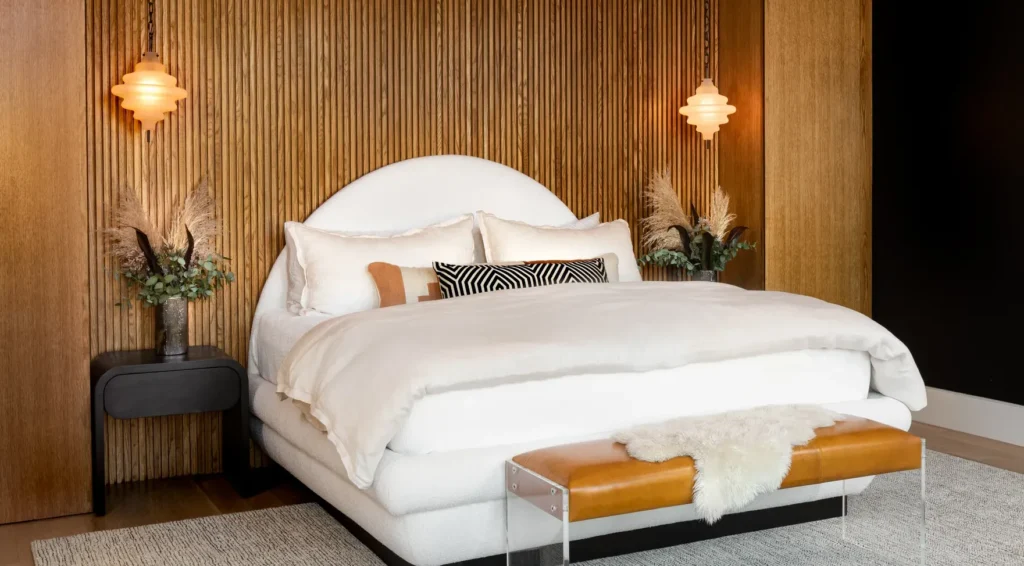 Add an upholstered element behind the bed