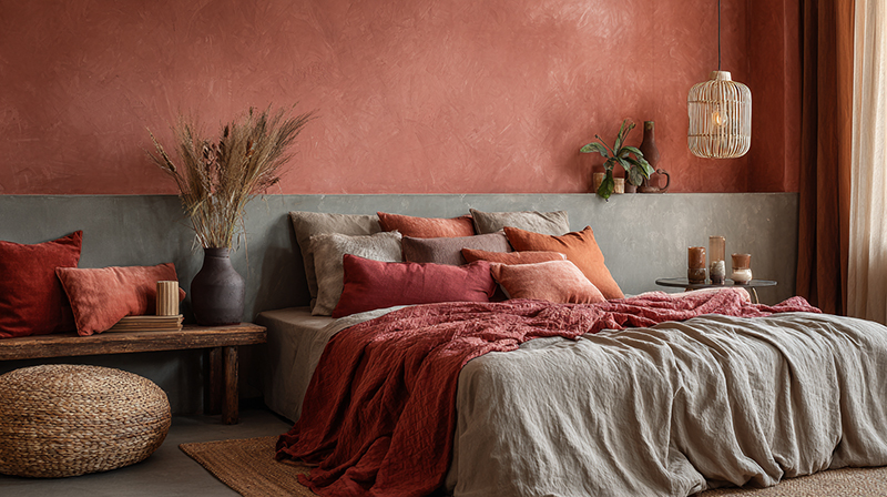 Pick a warm earthy color palette and stick to it. 