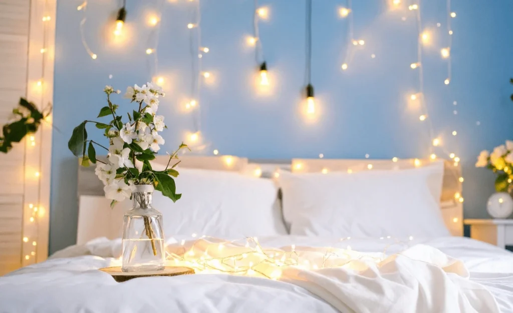 Add string lights or fairy lights for ambient glow. 