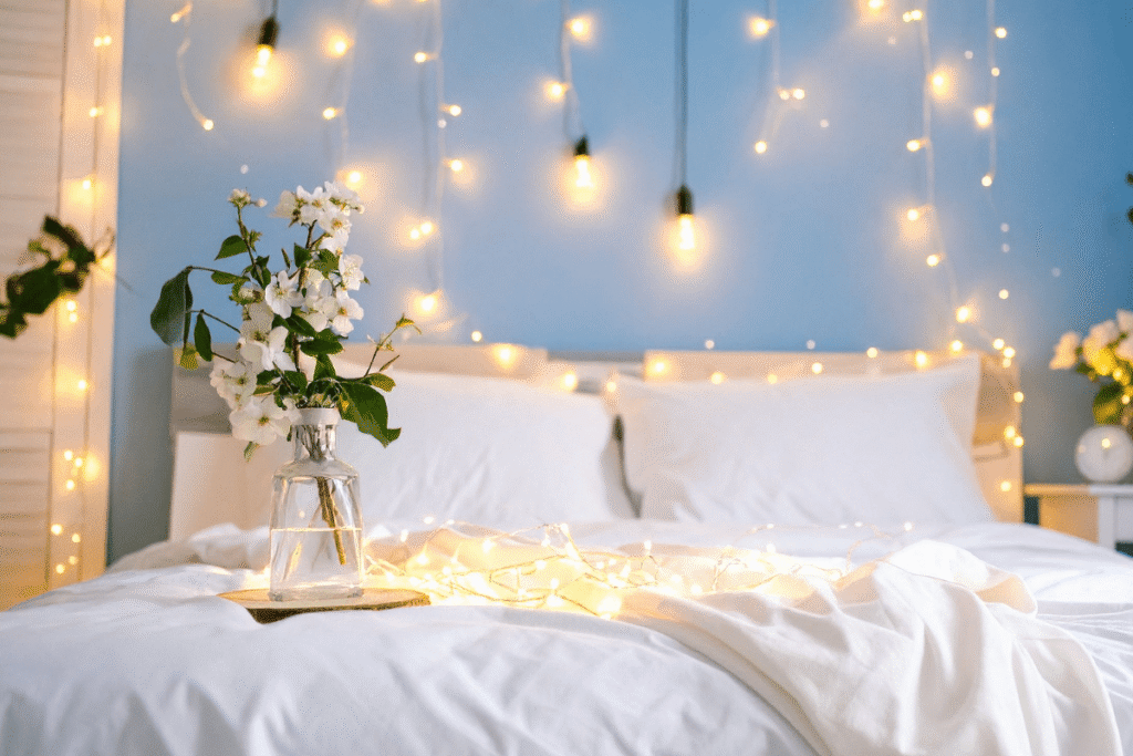 Add fairy lights or string lights above the bed