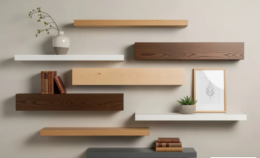Add tall narrow floating shelves up high