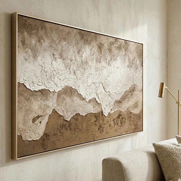 A textured plaster or 3D wall art piece. 