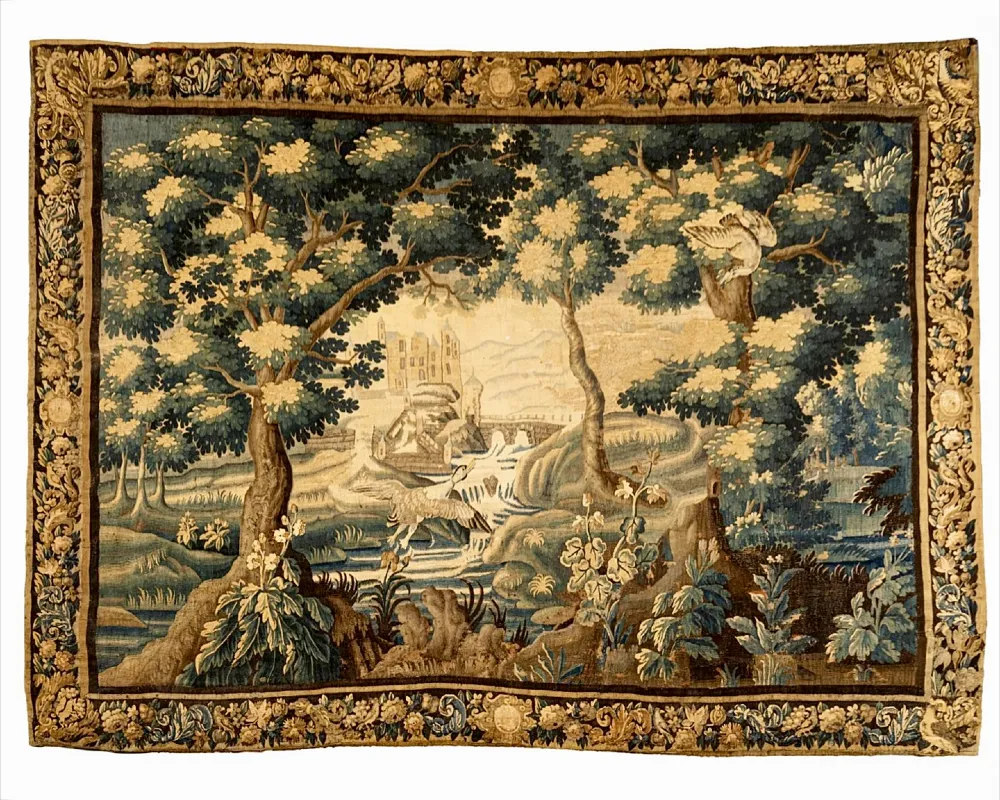  A vintage tapestry or block-printed cotton panel. 