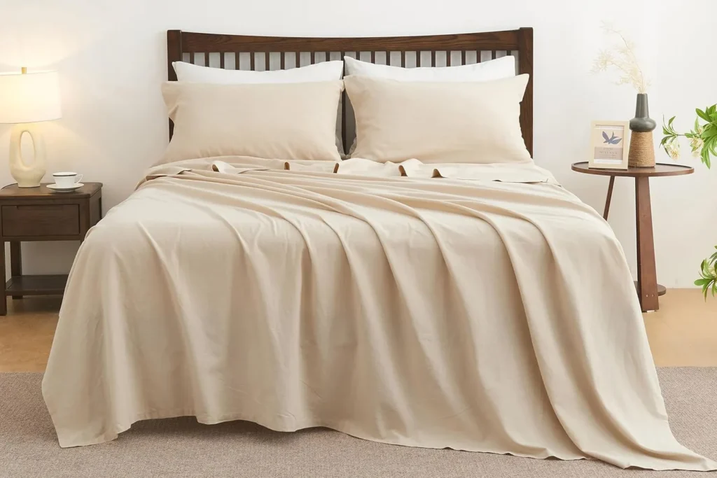 Start with cream or beige linen sheets. 