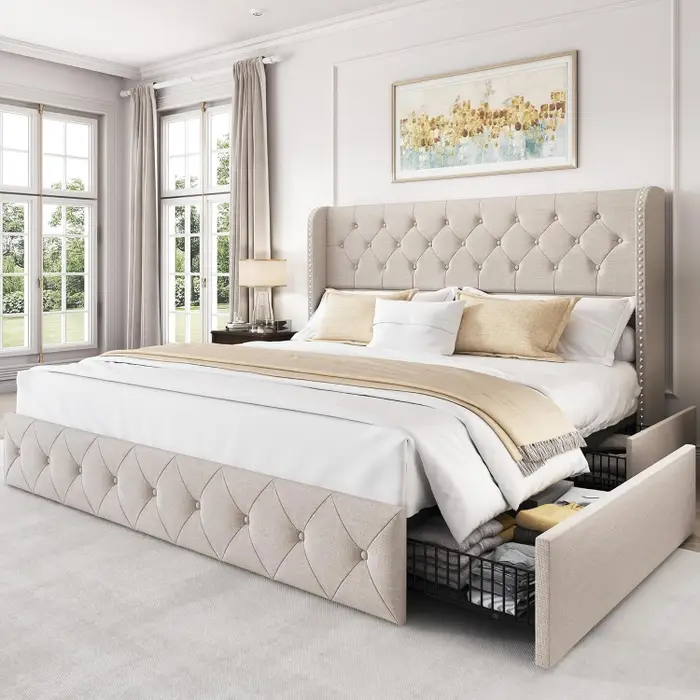 Use a bed with built-in storage drawers or raise it 12 to 18 inches